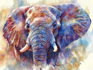 Wall Mural - Watercolor Painting of an Elephant s Face with a Colorful Background