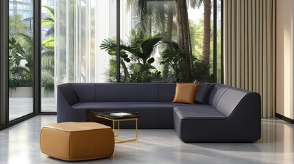 Canvas Print - Modern Sectional Sofa with Ottoman and Coffee Table in a Living Room