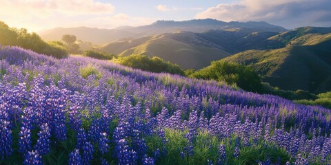 Wall Mural - Purple Flowers and Mountains