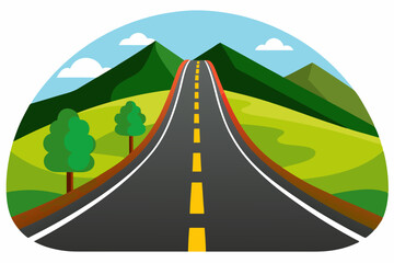 Wall Mural - Highway in valley through meadow and trees vector background