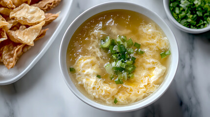 A steaming bowl of hearty chicken soup with fresh vegetables, a perfect healthy meal for any day