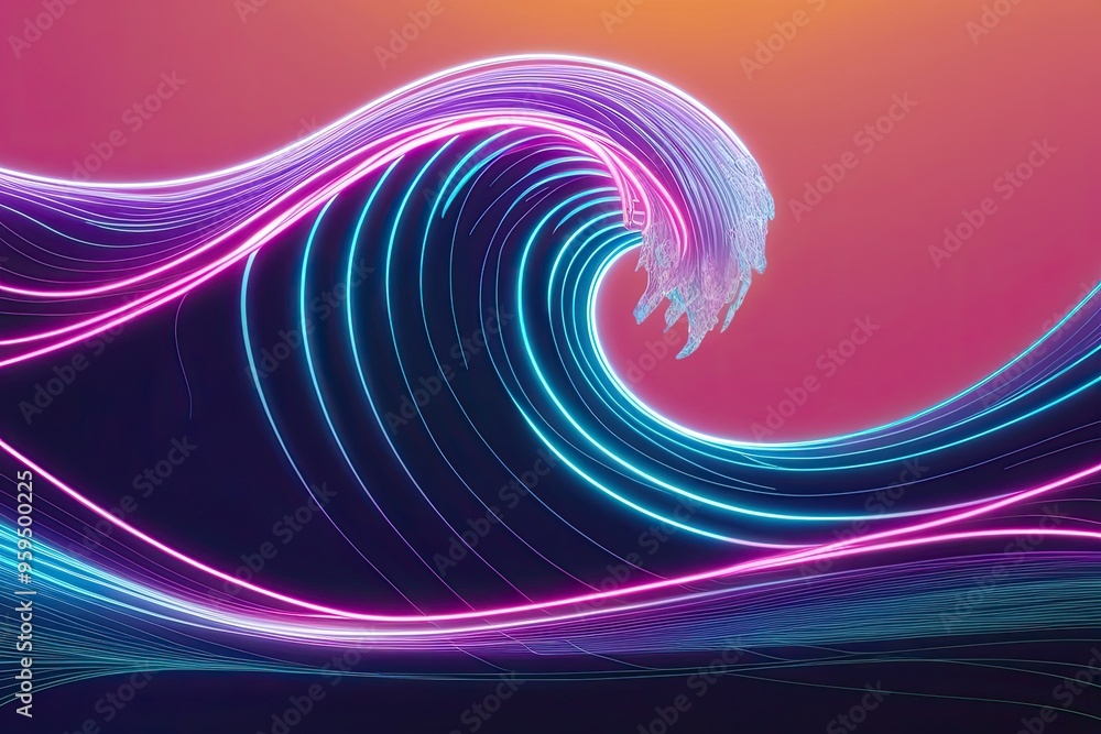 Mesmerizing Neon Wave Motif in Dynamic Flow and Gradient Design Stock ...