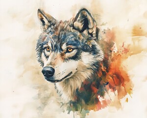  Watercolor Painting of a Wolf with Abstract Background