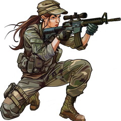 Wall Mural -  army action, cartoon soldier, white background