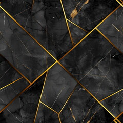 Wall Mural - Black marble background with golden line, pattern for seamless