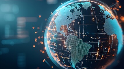 Visual of a digital globe with economic policies mapped out, each country highlighted based on policy type, concept of global economic diversity