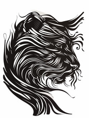 Wall Mural - Stylized Black and White Lion Head Profile