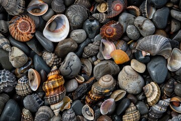 Mollusk Conglomerate on Valdez Beach, Alaska. Nutritious Dried Black Seeds for Healthy Ingredients