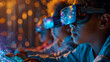 © Poramet - Group of diverse children wearing safety goggles, engaged in a science experiment with colorful lights in a dark room