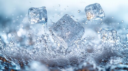 Poster - Ice Cubes Splashing in Water