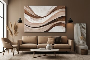 Elegant Light Mocha Abstract Canvas Art with Fluid Waves and Rich Texture