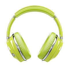 Lime Green Wireless Headphones with Silver Accents Isolated on Transparent Background