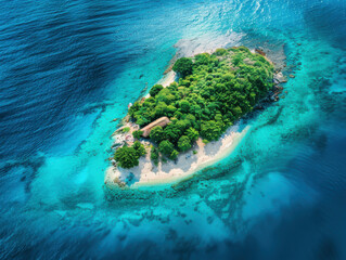 top view island with white sandy beaches