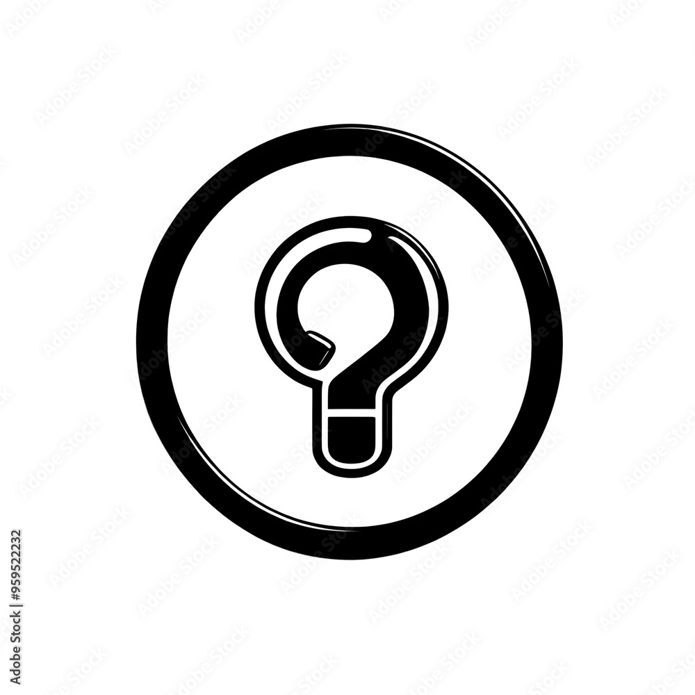 Question Mark Inside Light Bulb Icon in a Circle with Shadow, Black and ...