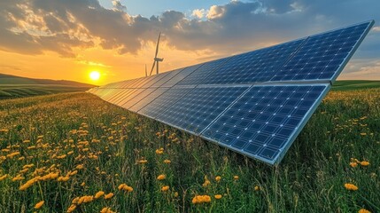 Poster - Solar Panel Farm at Sunset