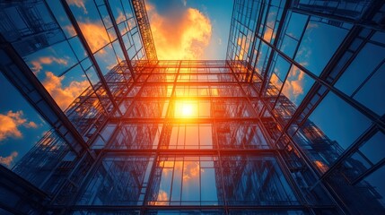 Canvas Print - Glass Facade of Modern Building During Sunset