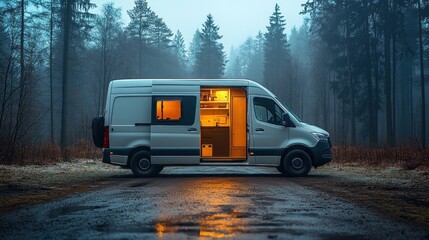 Sticker - Camper Van in Misty Forest