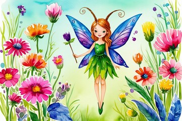 Vibrant Fairy Watercolor Art for Kids Fantasy Room Decor