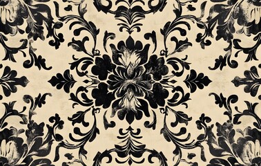 Wall Mural - 29. **Full-size elegant damask rug pattern featuring a seamless, intricate design of floral motifs**
