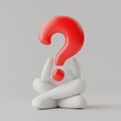 © adri - A white, 3D rendered figure sitting in a meditative pose with a large, red question mark hovering above its head, symbolizing the importance of asking questions and seeking knowledge.