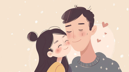 illustration farthers day concept cute little girl is kissing her father on his cheek