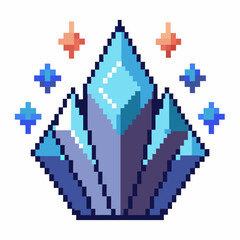 Pixel Art Crystal Design with Hexagonal Shapes and Geometric Patterns