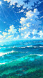 © Arceli - anime calm seas beneath bright sunny sky background art design backdrop