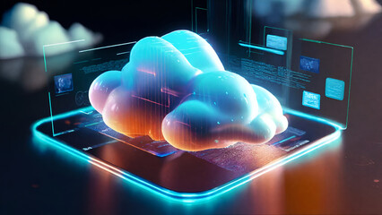 Digital informational technology web futuristic hologram with cloud