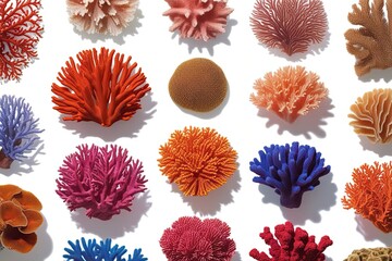 Vibrant Coral Reef Collection Isolated on White Background for Stunning Marine Imagery