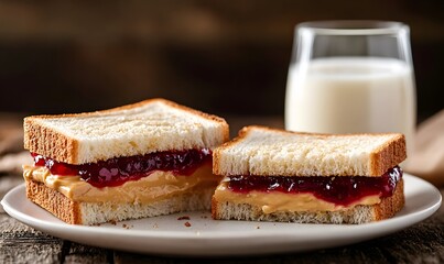 Poster -  peanut butter and jelly sandwich and a glass of milk, Generative AI 