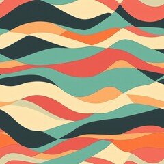 Wall Mural - Seamless pattern of abstract waves with a retro color palette