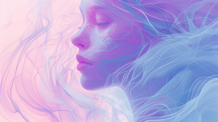 Wall Mural - dreamy portrait of a woman in soft pastel colors with flowing abstract lines.