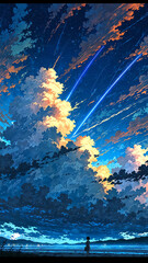 Wall Mural - anime stars twinkling through passing storm clouds background art design backdrop