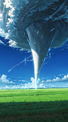 Poster - anime tornado spinning on flat open plains background art design backdrop