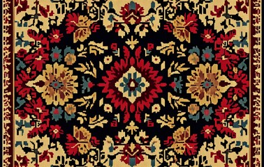 Wall Mural - 46. **Full-size seamless Turkish rug design with traditional geometric and floral patterns**
