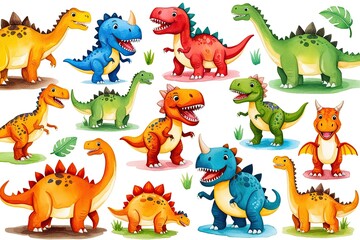 Joyful Watercolor Dinosaur Illustrations for Kids Featuring Prehistoric Creatures