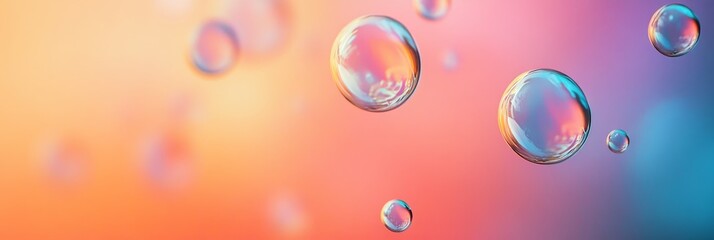 Wall Mural - Floating bubbles create a mesmerizing effect against a vibrant gradient backdrop, evoking a sense of tranquility and modern design for digital use