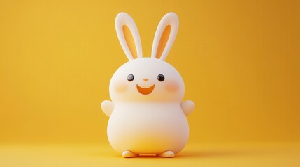 Cute and cheerful bunny toy against a bright yellow background, perfect for children's decor or playful design themes.