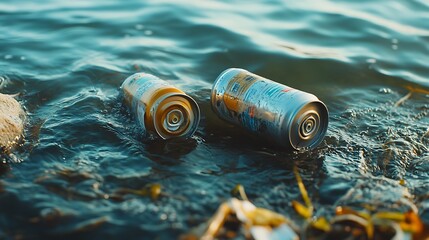 Sticker - Aluminum Cans Floating on Rippling Water