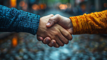 Wall Mural - Handshake in digital futuristic style. The concept of partnership