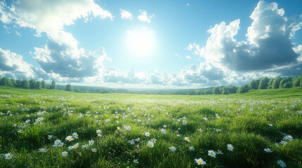 Green grassland, the ground is flat and sunny