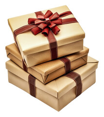 Wall Mural - Three wrapped gift boxes stacked, cut out - stock png.