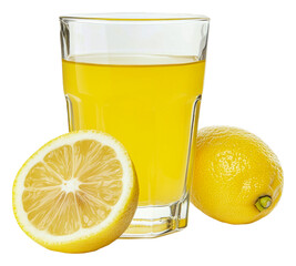 Refreshing lemonade in a glass with fresh lemons, cut out - stock png.