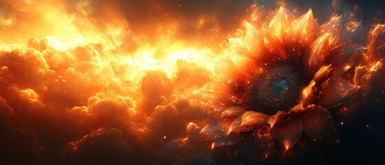 Poster - A Blazing Sunflower in a Fiery Sky