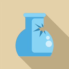 Sticker - Blue chemical flask with long shadow and a crack on its side, representing a failed experiment