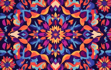 Wall Mural - 22. **Full-size seamless artistic rug pattern with vibrant color gradients and abstract shapes**