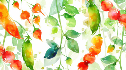 Wall Mural - Watercolor pattern pea, and leaves for vibrant and summery design