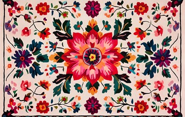 Wall Mural - 10. **Full-size seamless Bohemian rug design with eclectic geometric and floral patterns**