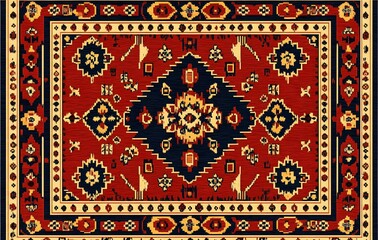Wall Mural - 11. **Full-size seamless tribal rug pattern with repeating symmetrical designs**