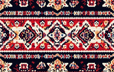 Wall Mural - 11. **Full-size seamless tribal rug pattern with repeating symmetrical designs**